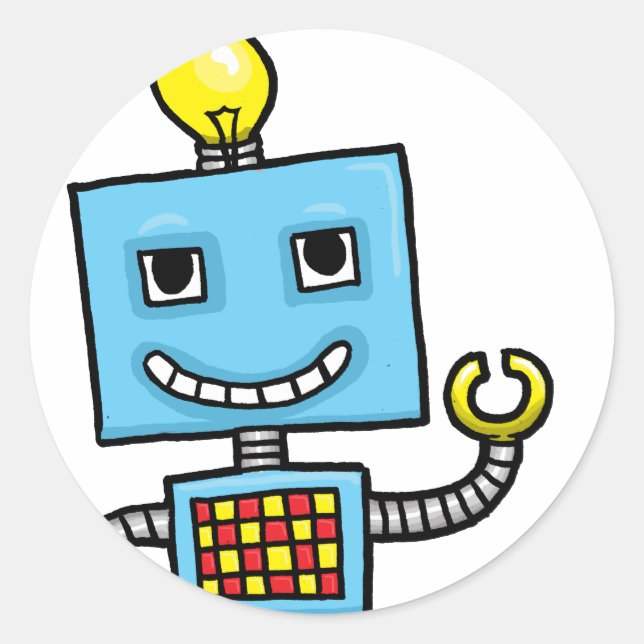 Adesivo Redondo Robô azul de desenho animado retrô (Frente)