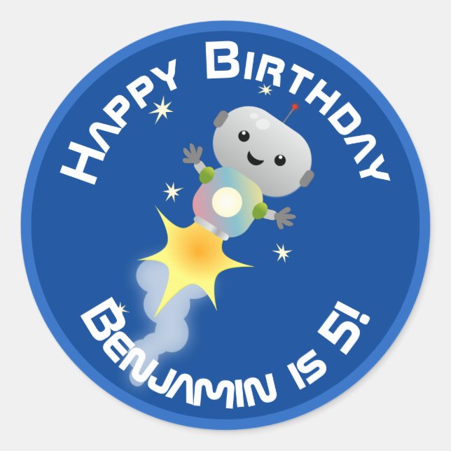 Adesivo Redondo Robô bonito voando em ilustração de desenho animad (Frente)