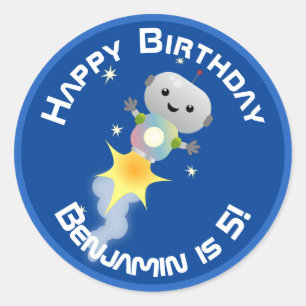 Adesivo Redondo Robô bonito voando na ilustração de desenhos an