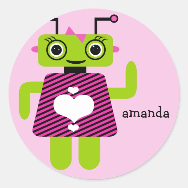Adesivo Redondo Robot Girl Sticker (Frente)