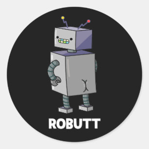 Adesivo Redondo Robutt Funny Robot Pun Dark BG