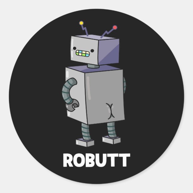 Adesivo Redondo Robutt Funny Robot Pun Dark BG (Frente)