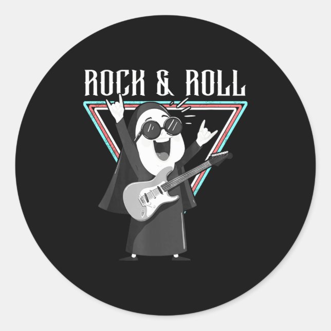 Adesivo Redondo Rock &amp; Roll Fun Graphic Illustration  (Frente)