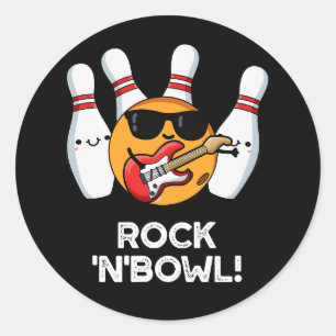 Adesivo Redondo Rock And Bowl Piada Engraçada de Boliche Fundo Esc
