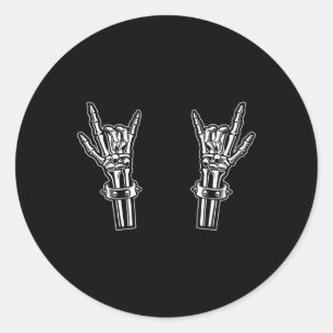 Adesivo Redondo Rock And Roll Skeleton Mãos Rock Rock No Funny Roc