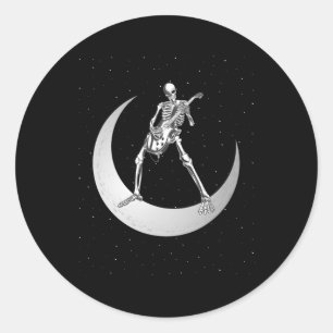 Adesivo Redondo Rock And Roll Skeleton Tocando Guitarra Rock Na Lu