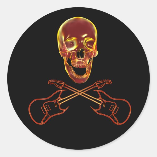 Adesivo Redondo Rock and Roll Skull (Frente)