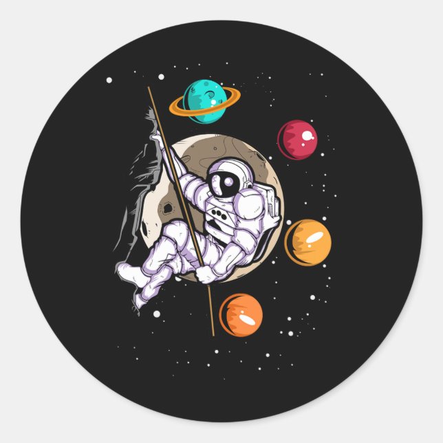 Adesivo Redondo Rock Climbing Astronaut Outer Space Spaceman  (Frente)