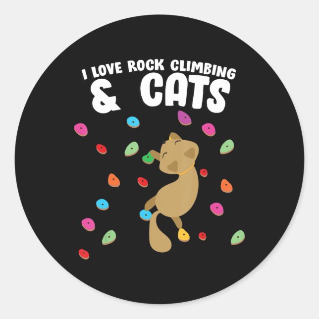 Adesivo Redondo Rock Climbing & Cat Love Cute Birthday  (Frente)