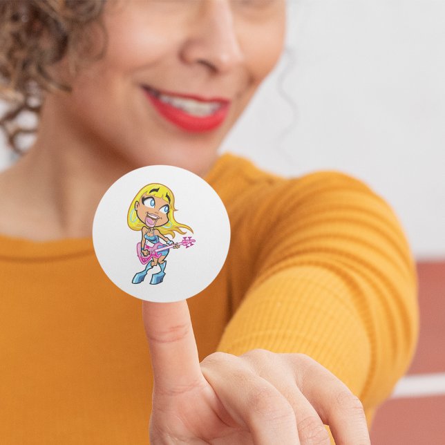 Adesivo Redondo Rock Girl Stickers (Criador carregado)