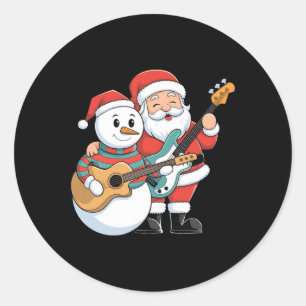 Adesivo Redondo Rock Guitar Snowman E Papai Noel Tocando Violão