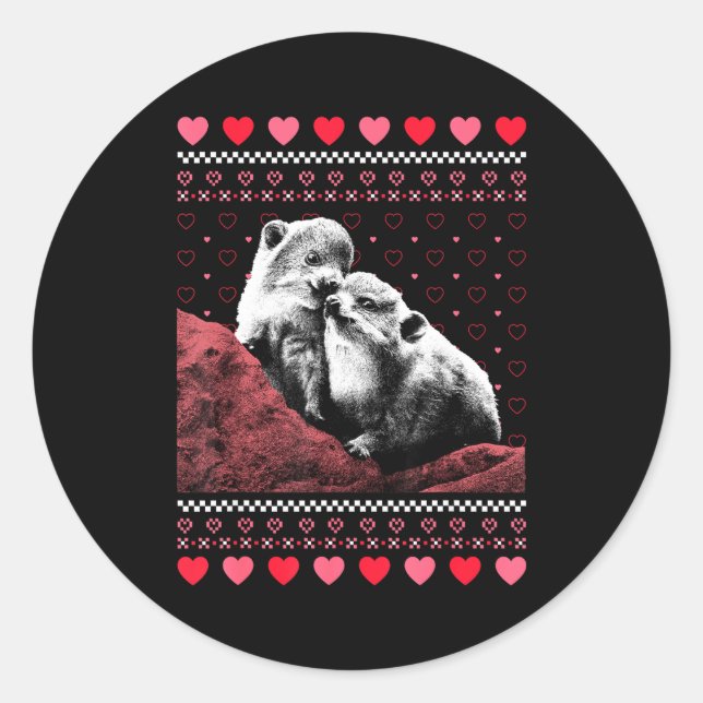 Adesivo Redondo Rock Hyrax Valentine's Day Ugly Sweater Style  (Frente)
