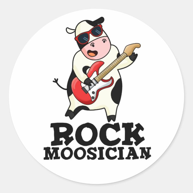 Adesivo Redondo Rock Mooslocais Engraçado Cow Musical Pun (Frente)