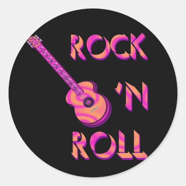 Adesivo Redondo Rock 'n Roll Guitar Sticker (Frente)