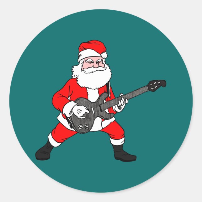 Adesivo Redondo Rock N Roll Santa Claus (Frente)
