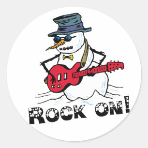 Adesivo Redondo Rock On Guitar Tocando Snowman