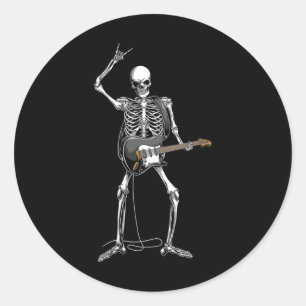 Adesivo Redondo Rock On Halloween Skeleton Guitarist Rock And Roll