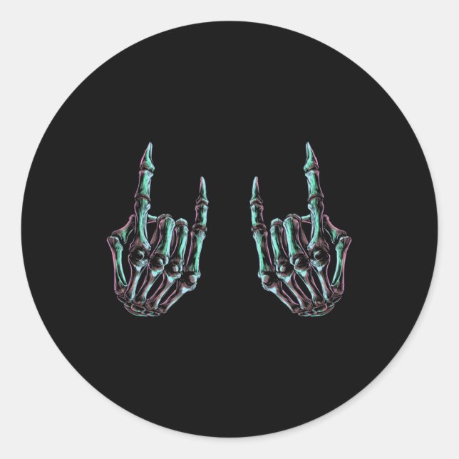 Adesivo Redondo Rock On Rock Star Skeleton Hands - Banda De Concer (Frente)