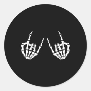 Adesivo Redondo Rock On Rock Star Skeleton Mãos Rocker Spooky Hal