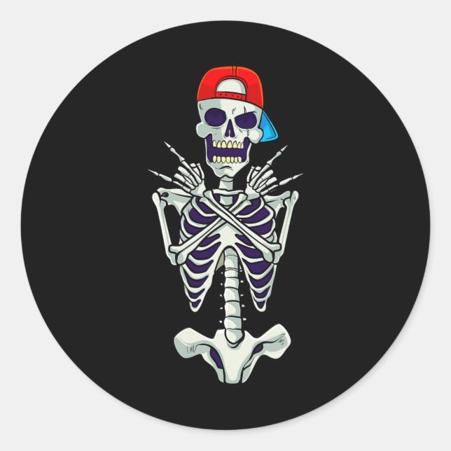 Adesivo Redondo Rock On Rocker Skeleton Mãos O Costume Engraçado H (Frente)