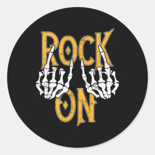 Adesivo Redondo Rock On Skeleton Hands Rock And Roll Metal Concert