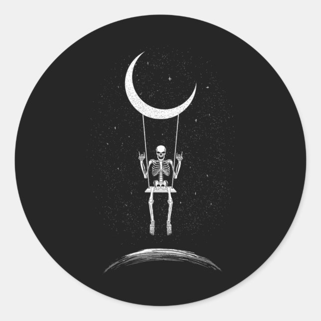 Adesivo Redondo Rock On Skeleton Moon Rock And Roll Men Women Rock (Frente)