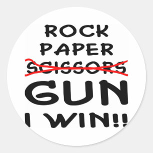 Adesivo Redondo Rock Paper Scissors Gun I Win