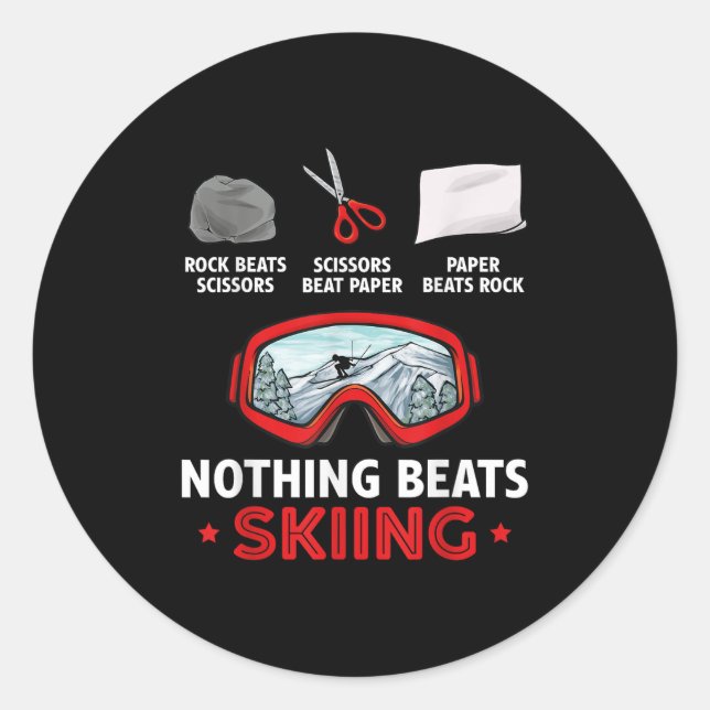 Adesivo Redondo Rock Paper Scissors Nothing Beats Skiing  (Frente)