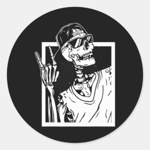 Adesivo Redondo Rock Skeleton Hand Halloween Costume Engraçado Roc