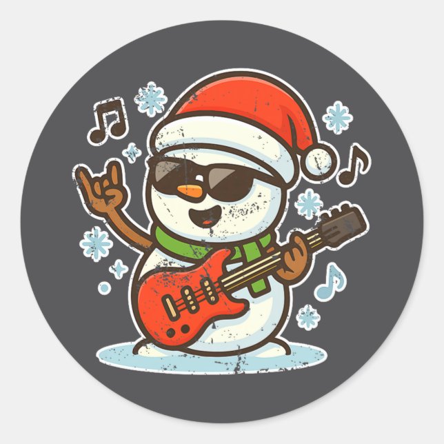 Adesivo Redondo Rock Snowman With Guitar Premium Tri-blend  (Frente)