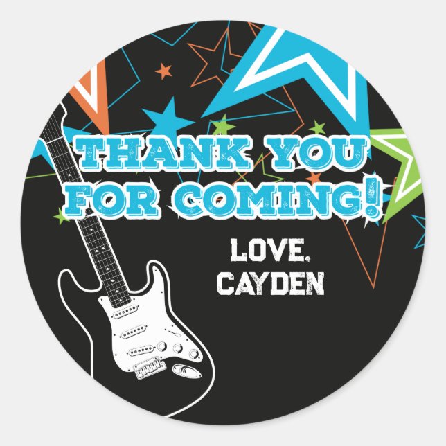 Adesivo Redondo Rock Star Aniversário Violão (Frente)