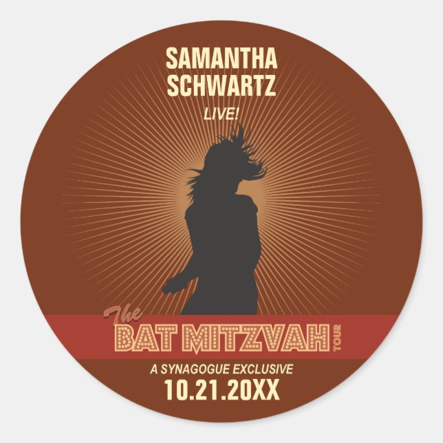 Adesivo Redondo Rock Star Bat Mitzvah Sticker em Brown (Frente)