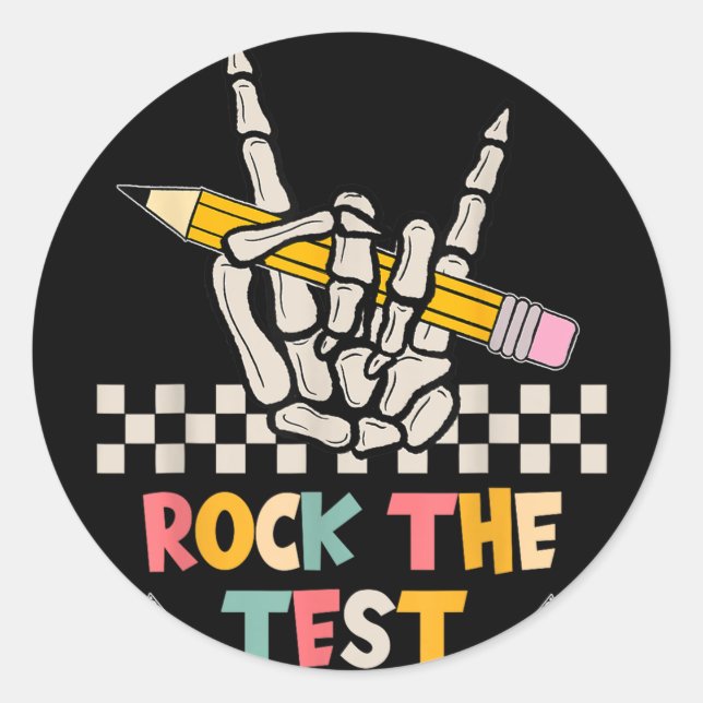 Adesivo Redondo Rock The Test Day Skeleton Rua Professora (Frente)