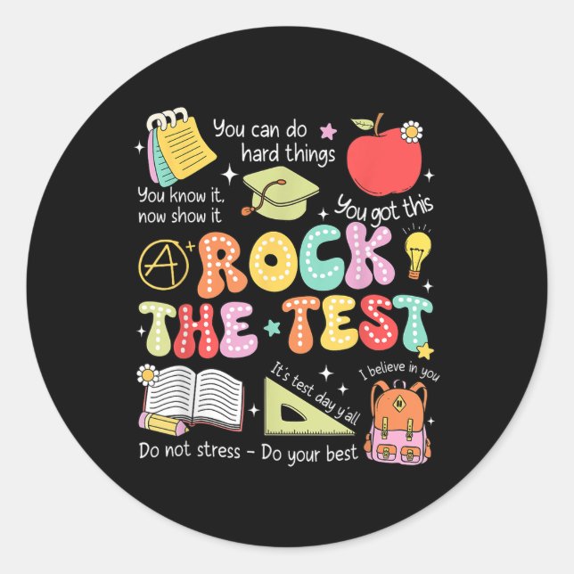 Adesivo Redondo Rock The Test Day Staar Testing Professor Moti (Frente)