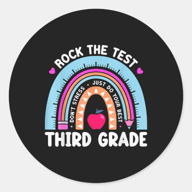 Adesivo Redondo Rock The Test Day Third Grade Teacher (Frente)