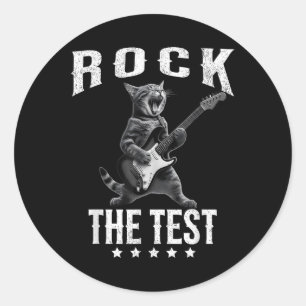 Adesivo Redondo Rock The Test Teacher Day Cat Lover State Tes