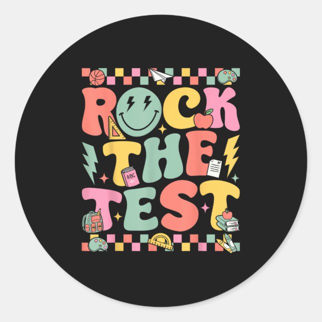 Adesivo Redondo Rock The Test Testing Day Retro Motivational Teach (Frente)
