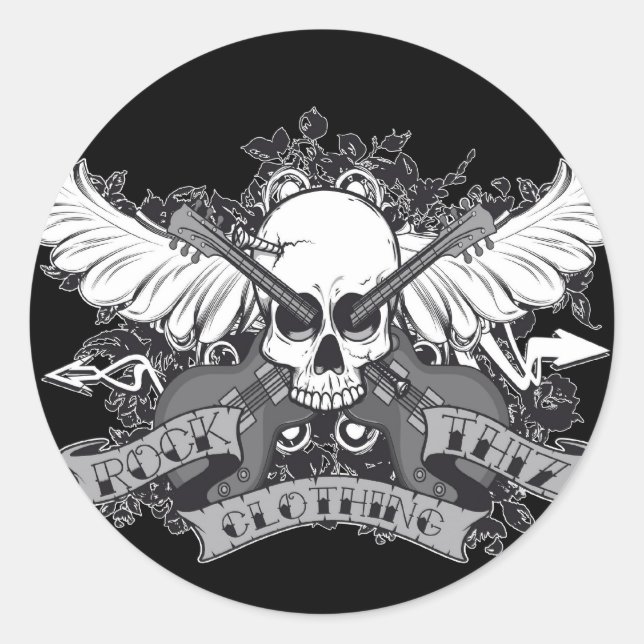 Adesivo Redondo Rock Thiz Clothing Skull & Wings Stickers (Frente)