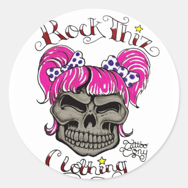 Adesivo Redondo Rock Thiz Clothing & Tattoo Tony Pink Ponytails (Frente)