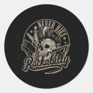 Adesivo Redondo Rockability Nunca Morre Barber Skull Rocker