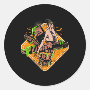 Adesivo Redondo Rockabilly Pin-up Girl Witch Rock Halloween
