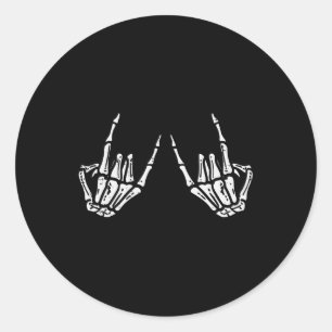 Adesivo Redondo Rocker Hand Sinal Skeleton Retro Halloween Men