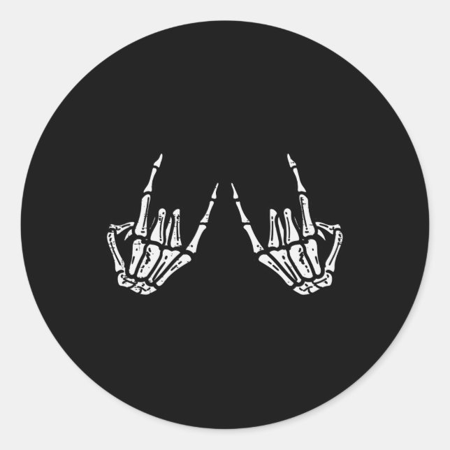Adesivo Redondo Rocker Hand Sinal Skeleton Retro Halloween Men (Frente)