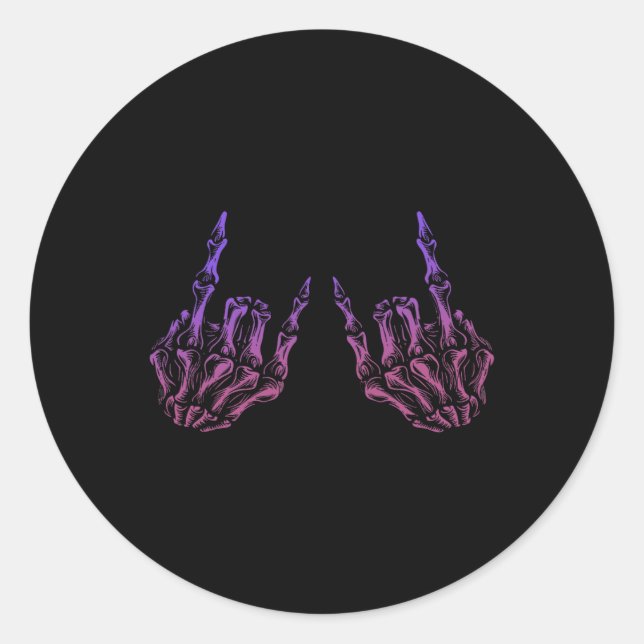 Adesivo Redondo Rocker Hand Sinal Skeleton Retro Halloween Men (Frente)