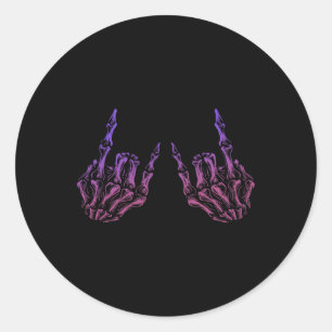 Adesivo Redondo Rocker Hand Sinal Skeleton Retro Halloween Men