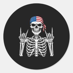 Adesivo Redondo Rocker Hand Skeleton Legal Halloween Punk Rock Men