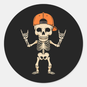 Adesivo Redondo Rocker Skeleton Boné Halloween Punk Rock Men