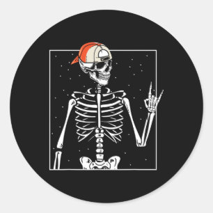 Adesivo Redondo Rocker Skeleton Boné Skater Legal Halloween Punk