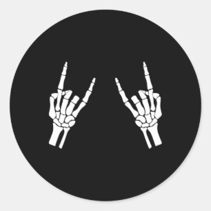 Adesivo Redondo Rocker Skeleton Hand Rock Sobre O Halloween Engraç