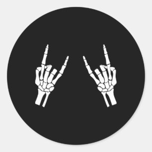 Adesivo Redondo Rocker Skeleton Hand Rock Sobre O Halloween Engraç
